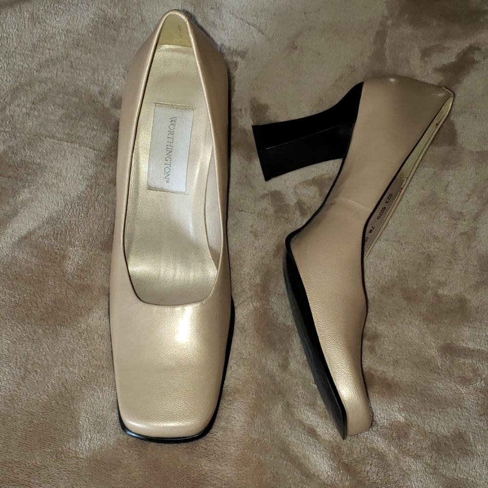Worthington Cream Shimmer Square Toe Career Heel